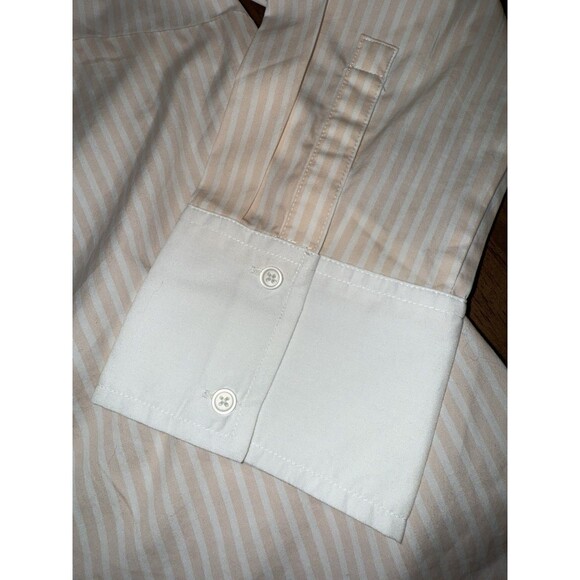 Express One Shoulder Stripe Poplin Shirt Peach White Pleated Long Sleeve NWT XL - Picture 5 of 12